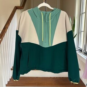 Green and Cream Colorblock Hoodie